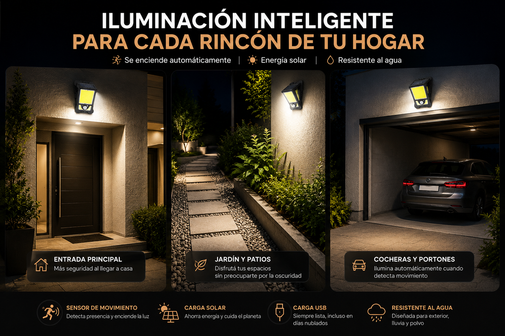 Lámpara Solar LED con Sensor de Movimiento