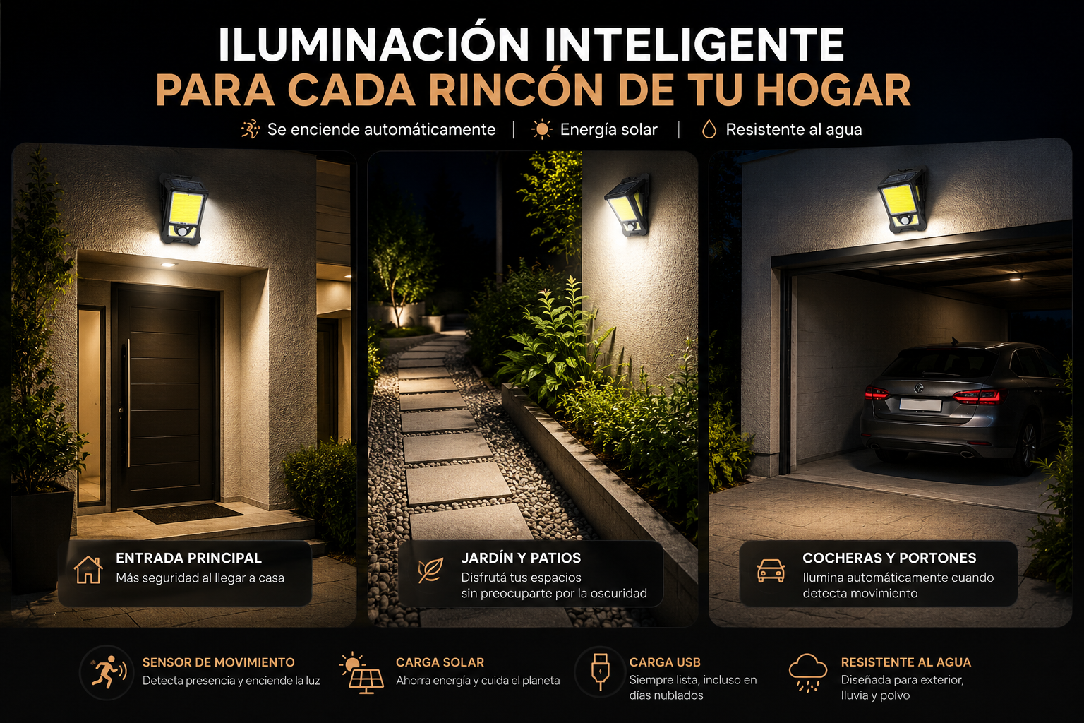 Lámpara Solar LED con Sensor de Movimiento